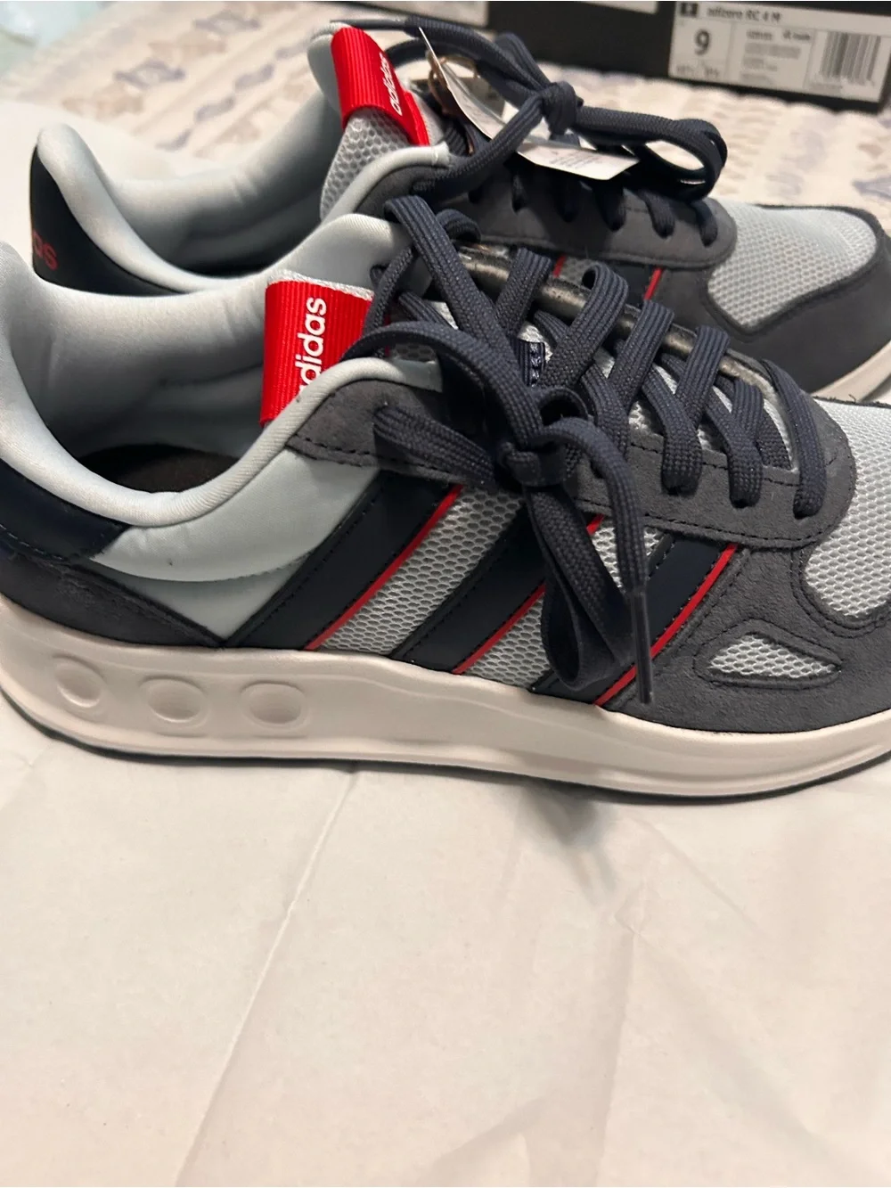 adidas Gray and Red Cloudfoam Comfort Running Shoes